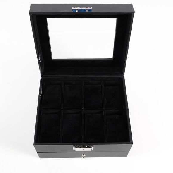 Songmics Black Synthetic Leather Watch Box 8 Slot Glass Window Lid Display Case - Picture 2 of 15